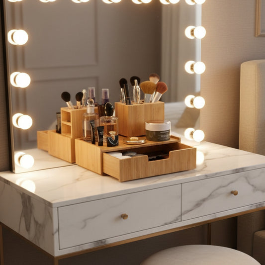 Bamboo Beauty Organizer with Brush Stand